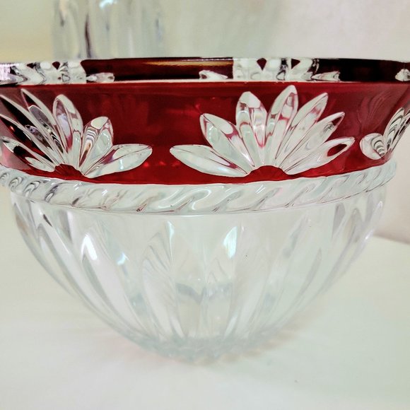 Vintage Large Mikasa Celebration Ruby Red Cut to Clear Crystal Corinth Fan Bowl - Picture 1 of 6